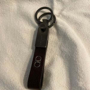 Salvatore Ferragamo Brown Leather key ring.